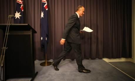 Minister for employment Eric Abetz at a press conference in the blue room of Parliament House in Canberra this afternoon Thursday 12th February 2015