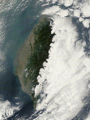 Low clouds along eastern Taiwan