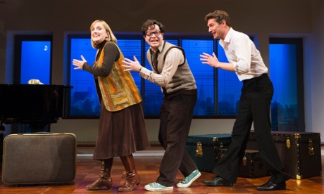 Jenna Russell (Mary Flynn), Damian Humbley (Charley Kringas) and Mark Umbers (Franklin Shepard),  in Merrily We Roll Along by Stephen Sondheim at the Harold Pinter Theatre, May 2013.