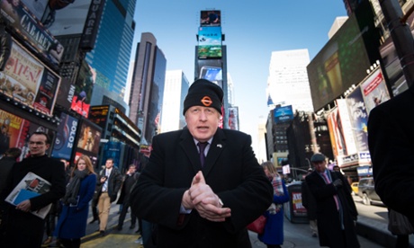 Boris Johnson meeting tourists and New Yorkers in Time Square, New York yesterday.