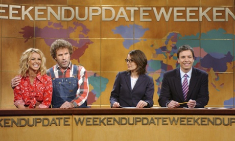 Britney Spears, Will Ferrell, Tina Fey, Jimmy Fallon do the Weekend Update on Saturday Night Live in 2003.