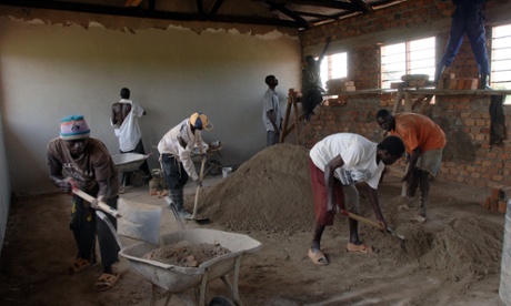 Many more classrooms like this one being built at Amorikot community primary school in Uganda are needed to fulfil the goal of universal access to primary education.