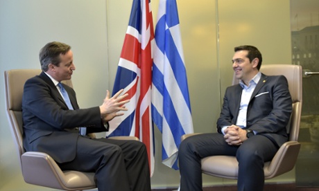 UK prime minister David Cameron meets his Greek counterpart Alexis Tsipras during Thursday's EU summit in Brussels.
