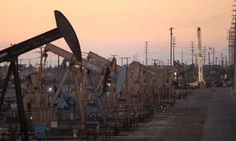 Oil rig pumpjacks, also known as thirsty birds, extract crude from the Wilmington Field oil deposits area  near Long Beach, California.