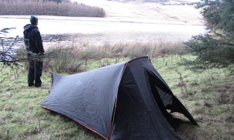 Wild camping at Whiteadder Reservoir, Scotland.