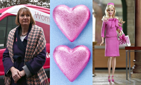 harriet harman with pink van, pink hearts, pink barbie