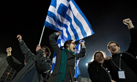 Supporters cheer Syriza's victory in the Greek general election