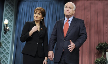 Tina Fey as Sarah Palin with Senator John McCain on Saturday Night Live.