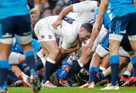 Nick Easter grabs the sixth try for England.