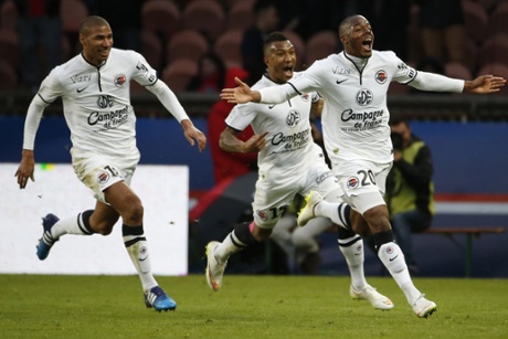 Caen’s Herve Bazile celebrates.