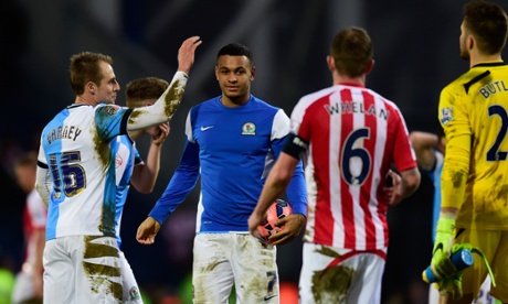 Blackburn's Josh King celebrates with the match ball after the FA Cup upset of Stoke.
