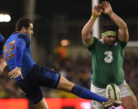 Remi Tales kicks forward as France put pressure on the Irish.