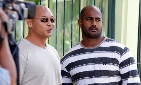 Myuran Sukumaran, right, and Andrew Chan, left, stand in front of their cell during an Indonesian Independence Day celebration at Kerobokan prison in Bali, Indonesia in 2011.