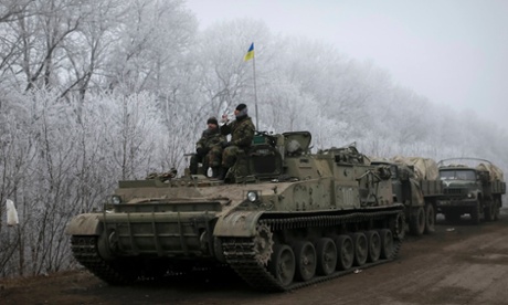 Members of the Ukrainian armed forces close to Debaltseve, eastern Ukraine, on Sunday,
