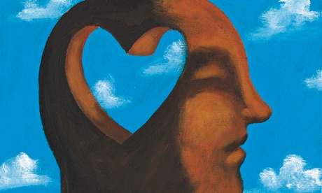 Graphic of a man with a heart shaped hole in head