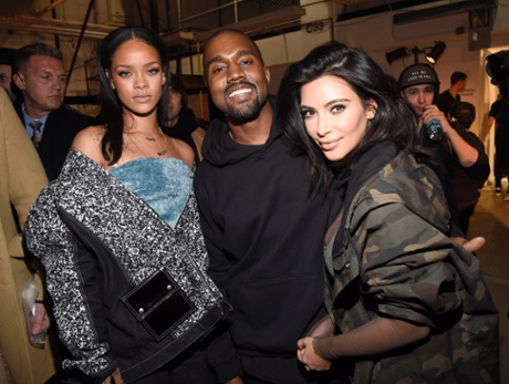 Rihanna, Kanye West and Kim Kardashian backstage at Kanye's Adidas show.