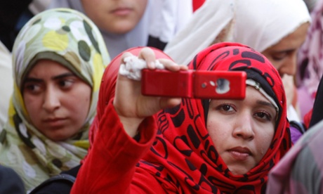 Girls in Cairo at a student protest in 2011