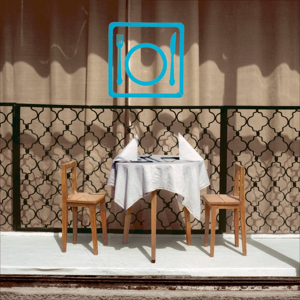 A table and chairs outside a restaurant in Yugoslavia in 1989