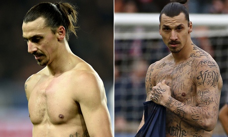Zlatan tattoos, before and after