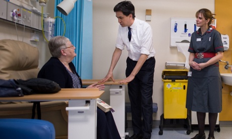 Ed Miliband meets staff and patients at the George Eliot hospital in Nuneaton.