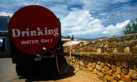 Drinking water delivery in Shirley Heights, Antigua. Water-related risks in Caribbean islands such as Antigua and Barbados compare to those in the Western Sahara and parts of the Middle East. 