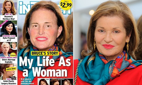 Bruce Jenner Photoshopped onto Stephanie Beacham’s body on the cover of In Touch magazine.