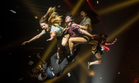 Artists of Fuerza Bruta acrobatic theater troupe perform in Buenos Aires