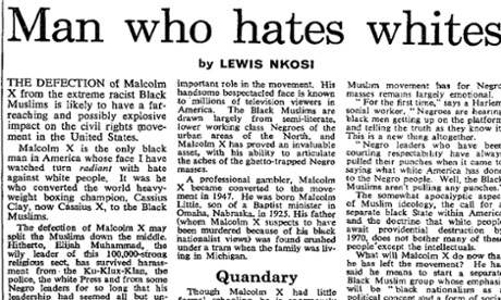 Lewis Nkosi profiles Malcolm X, Observer 15 March 1964