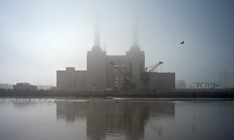 Battersea Power Station shrouded in fog