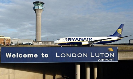 A Ryanair jet at Luton airport
