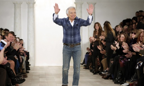 Ralph Lauren greets well-wishers at the end of his New York fashion week show