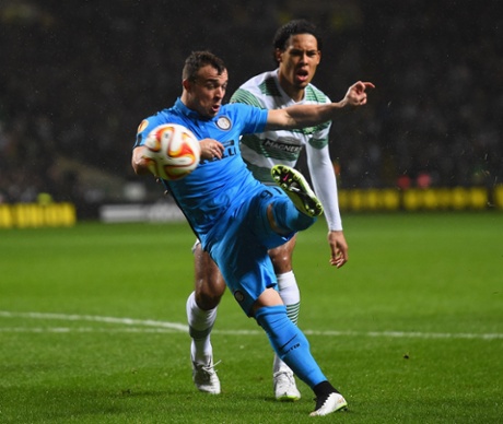 Inter MIlan's Xherdan Shaqiri's initial shot ...