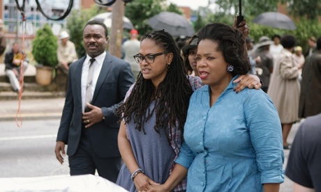 David Oyelowo, Ava DuVernay and Oprah Winfrey on  the set of Selma
