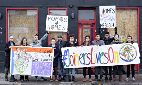 Campaigners protest against the redevelopment of the Joiners Arms in east London.