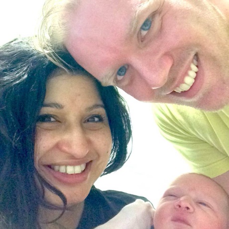 Stuart Heritage and wife Robyn and baby Herbie