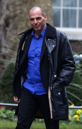 Greek Finance Minister Yanis Varoufakis arrives for a meeting with British Finance Minister George Osborne outside number 11 Downing Street in central London on February 2, 2015..