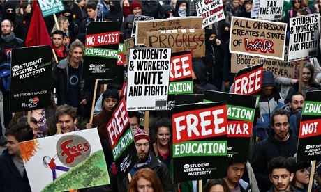 Student protest march against tuition fees, London, 201
