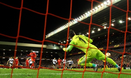Mario Balotelli scores Liverpool's match winning goal past Besiktas keeper Cenk Gonen.