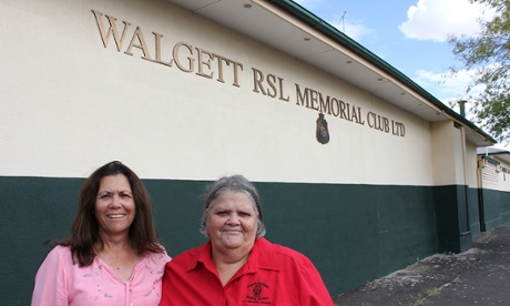 Sisters Cynthia Briggs and Karen Rutterman stand in front of the RSL that denied membership to their father, ex-serviceman George Rose.