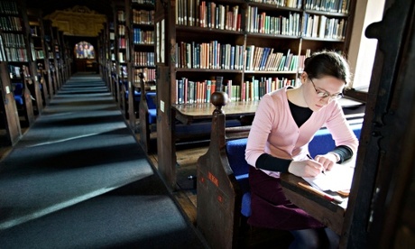Student working university library