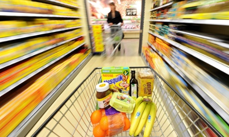 Groceries in shopping trolley. 