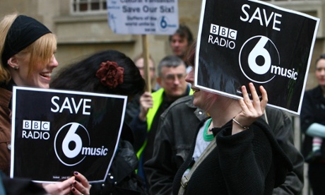 Protesters against the possible closure of BBC 6 Music at Broadcasting House in 2010.