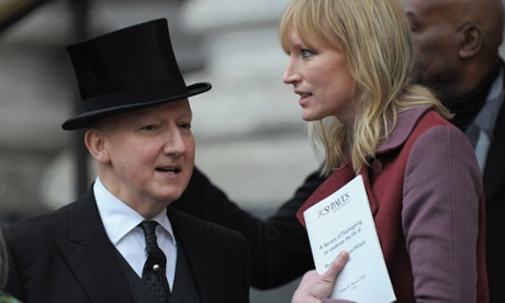 Milliner Stephen Jones and model Jade Parfitt after the memorial service.