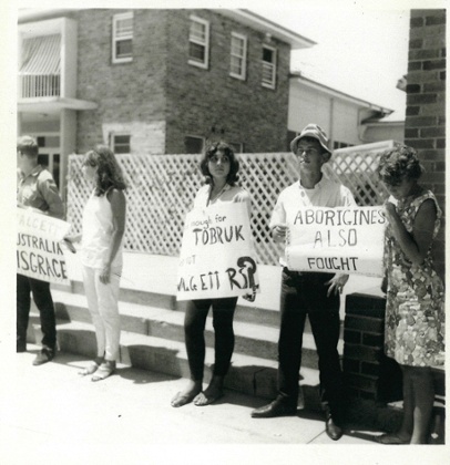 The original 1965 Freedom Riders stage a protest outside the Walgett RSL.