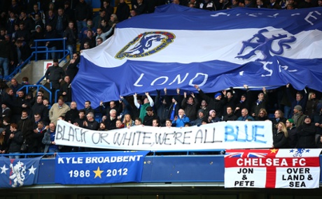 Chelsea fans hold up an Anti Racism banner prior to kickoff.