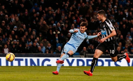 David Silva scores the fourth goal.