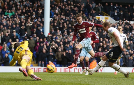 Harry Kane scores on the rebound after the penalty was saved.