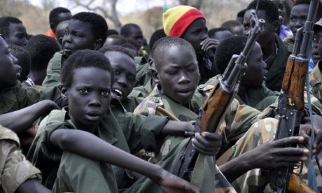 Boy soldiers on 10 February at a Unicef disarmament ceremony in Pibor, South Sudan.