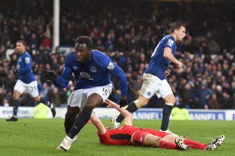 Romelu Lukaku celebrates scoring.