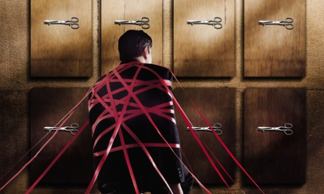 Man tied up in red tape